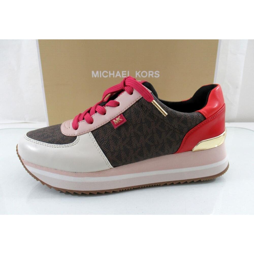 Michael Kors Size 7 Monique Trainer Lace Up Sneakers MK Logo Brown - Picture 2 of 8